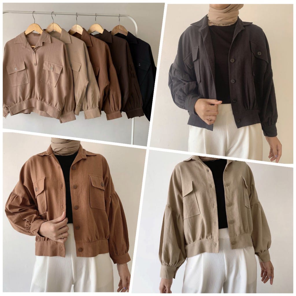 Hiro Jaket  / Busan Jaket Linen Kemeja Bahan Katun Linen Blouse Wanita Blouse Korea Style