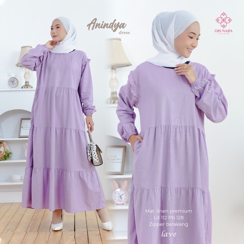 [BISA COD] ANINDYA MIDI DRESS ORIGINAL PRODUK BY NAIFA / GAMIS SUSUN POLOS BERBAHAN KATUN LINEN / GA