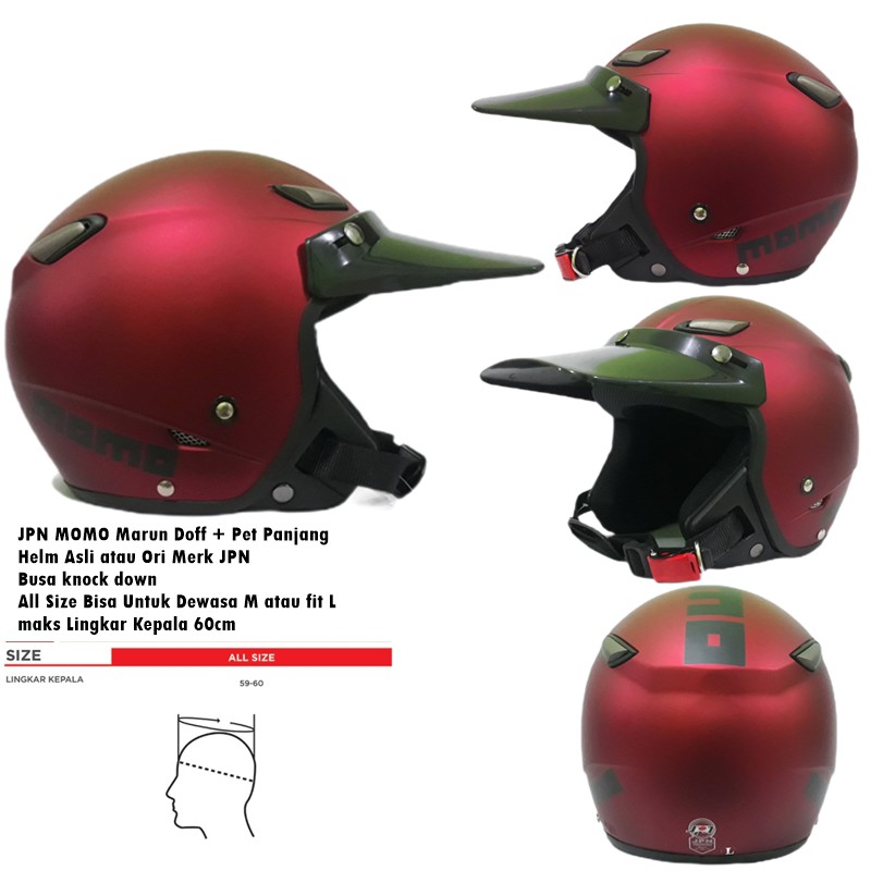 Helm Dewasa Retro Klasik Jap Style JPN MOMO Kawai atau Monsa Merah Marun Maroon Doff Semi Cross Pet 