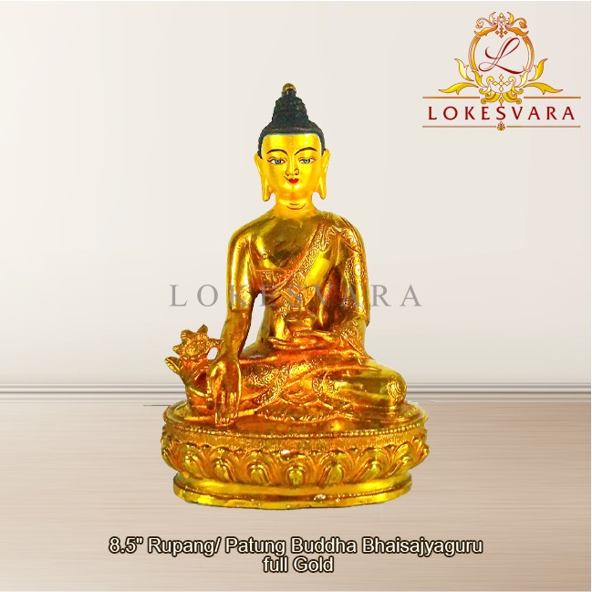 Patung Rupang Arca Logam Buddha Bhaisajyaguru 8.5inch Full Gold