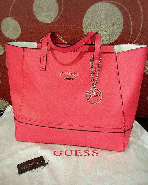 Preloved Guess Tote pink Radiant Logo flower diamond