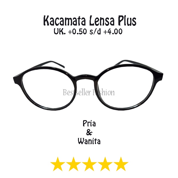 Kacamata Baca Lensa Plus (+) Uk. +0.50 s/d +4.00 Kaca Mata Full Plus Rabun Dekat Bingkai Oval Hitam NOCASE