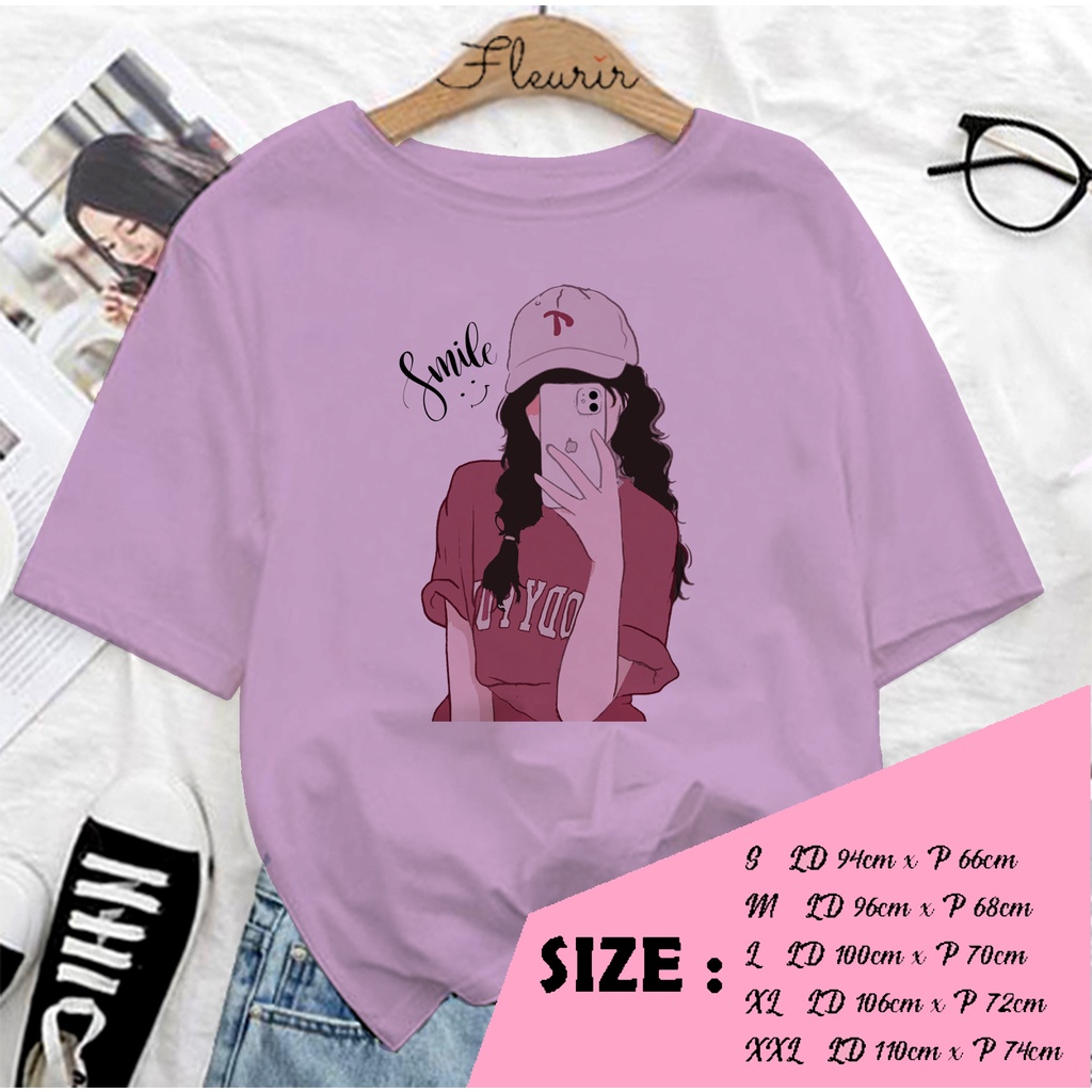 FLEURIR - COD KAOS SMILE WANITA PRIA REMAJA DEWASA UNISEX TSHIRT JUMBO