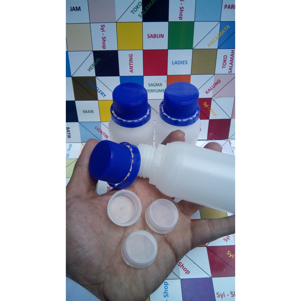 Botol Plastik Labor 100 ml Putih Susu Tutup Biru