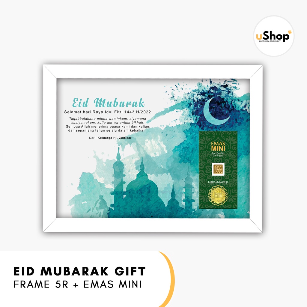 Kado Hari Raya Idul Fitri Kado Lebaran Emas Mini Hampers Lebaran Eid Mubarak Gift Frame 5R Emas Mini