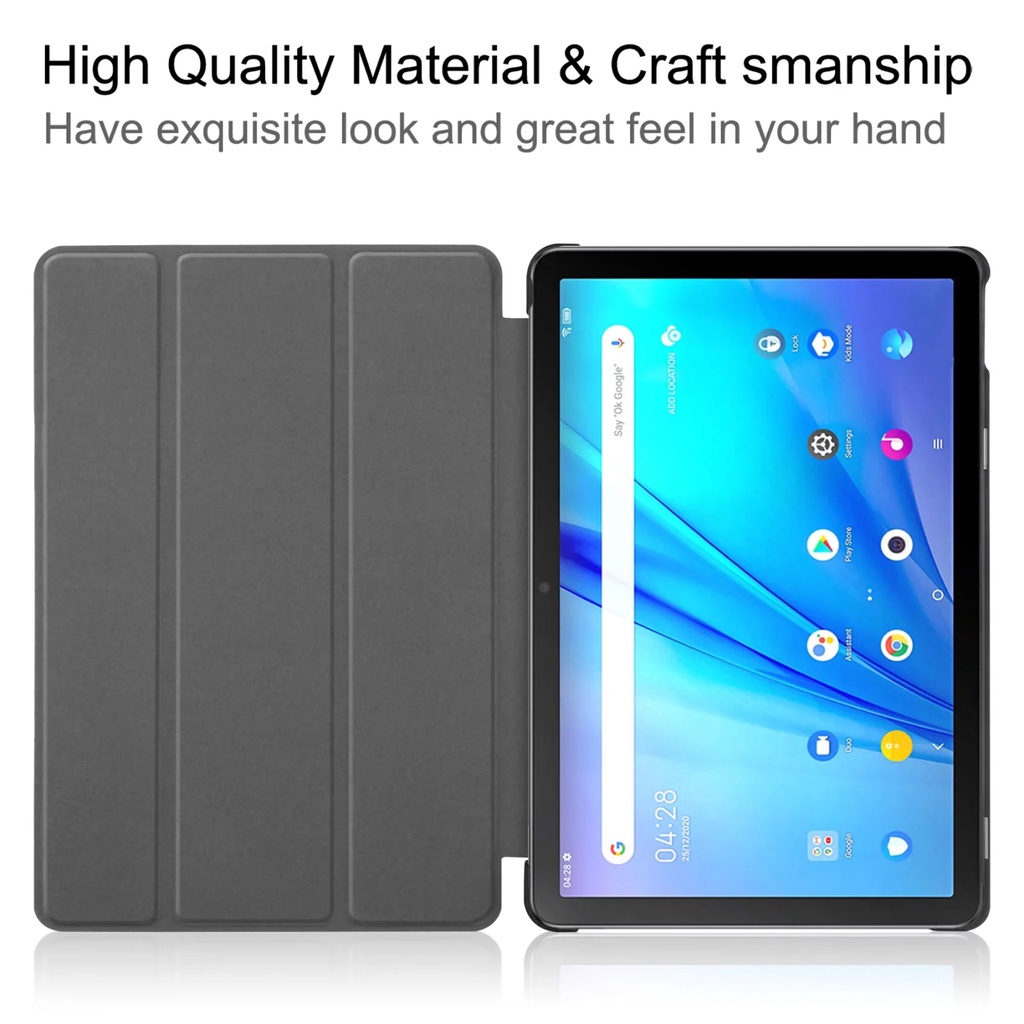 [Tidur/Bangun] Untuk TCL Tab 10s 10.1-inci 2021110 s 9080G 9080X Tablet Perlindungan Case Fashion Tri-Fold Warna Solid Flip Leather Cover Fold Stand