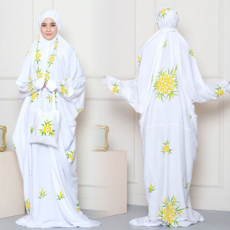 Mukena Terusan Bali Abaya Lukis Motif Kembang Sepatu