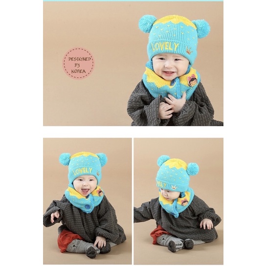 Topi Rajut dan Syal Anak Laki Laki Anak Perempuan Import Model White Rabbit dan Lovely Crown