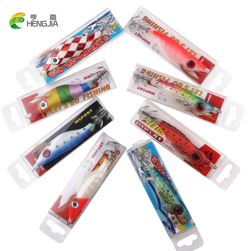 Hengjia Umpan Pancing Squid Jig Lures Hard Plastic Bait Bentuk Udang Mata Besar 3d Bahan Kayu 16 Warna Shrimp Bait For Octopus cuttlefish Tackle