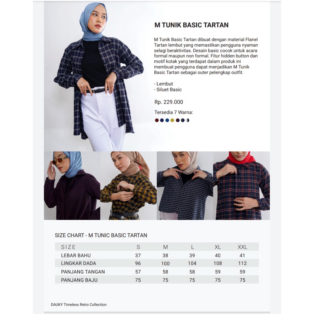 Atasan Dauky / M Tunic Basic Tartan / Tunic Dauky / Kemeja Dauky / Kemeja / Atasan Kotak-kotak / Kem