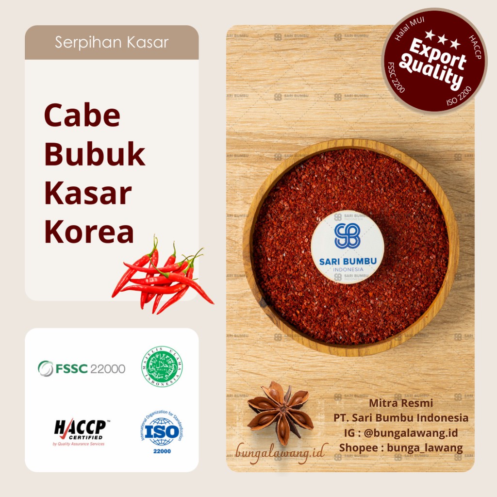 

Cabe Bubuk Kasar Korea / Gochugaru Granule 250gr Export Quality