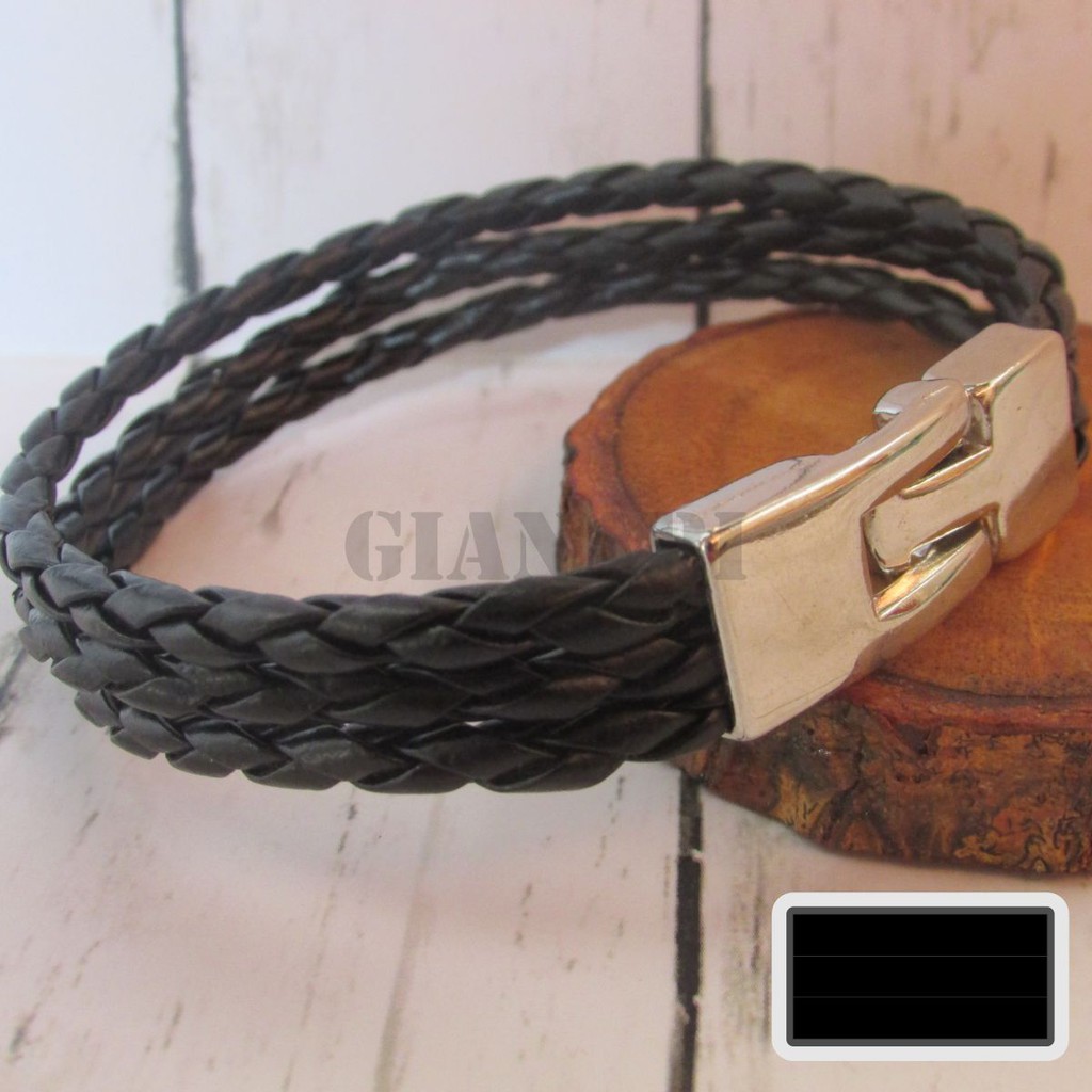 Gelang Tali Hitam  Pengait Metal Buckle | Gelang Tangan Pria Wanita | Gelang Kulit PU - G04