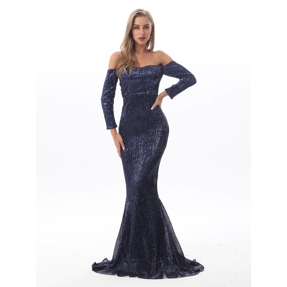 Sequined Maxi Dresses Champagne Gold Navy Blue Floor Length Party Dresses Sexy Maxi Dress Evening