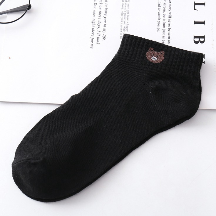 FYGALERY D070 Kaos Kaki Ankle Dewasa Kaus Kaki Motif Bear Karakter Beruang Korea Unisex Murah-Hitam