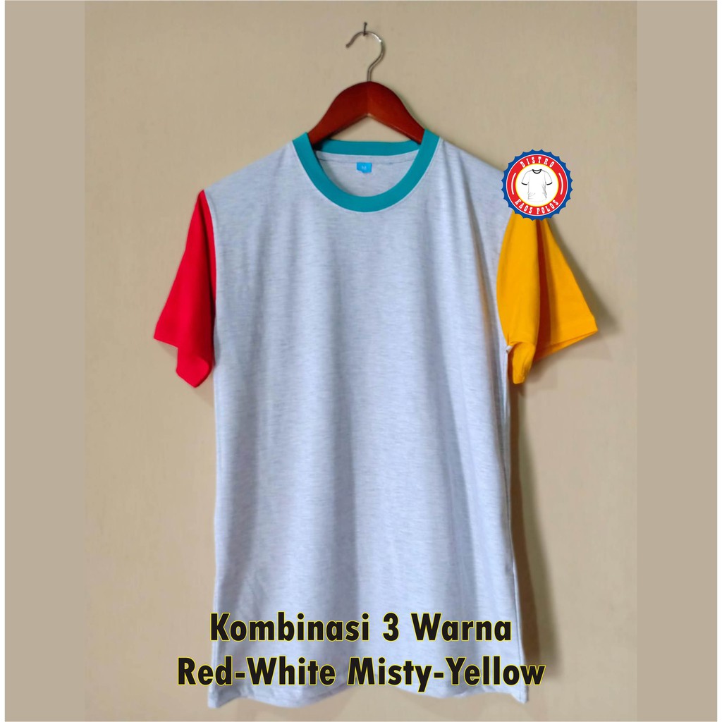  KAOS  POLOS  KOMBINASI RED WHITE MISTY YELLOW LENGAN PENDEK 