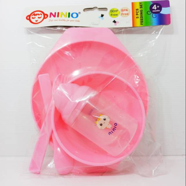 Ninio Baby Feeding Set 5in1 F323 - Set Alat Makan Bayi Anak isi 5 pcs - Piring Mangkok Sendok Garpu