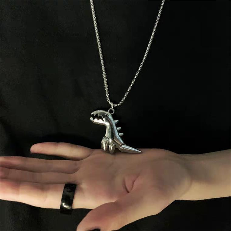 Kalung Liontin Dinosaurus Bahan Stainless Steel Gaya Hip Hop