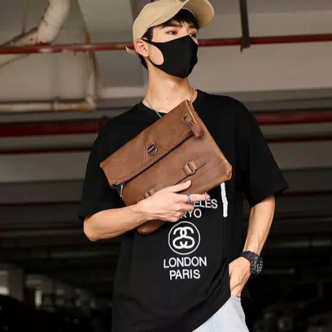 Leather Sling Bag + Clutch Bag for Men L010