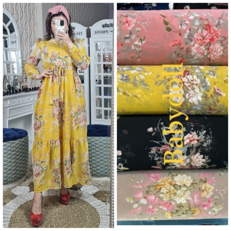 SALE CUCI GUDANG meijiwang import midi dress ruffle/long dress/gamis murah/ceruti rempel/midi dress