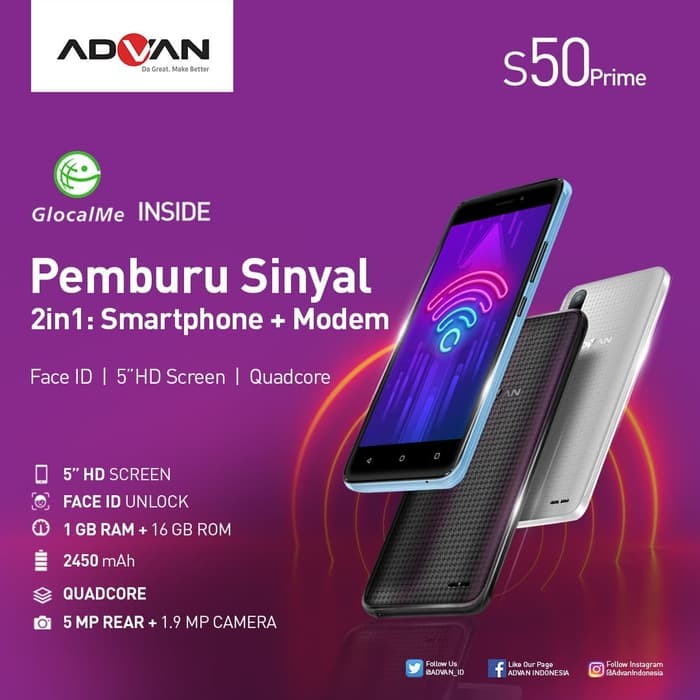 New ADVAN S50 Prime 4G 1GB/16GB Grs Resmi