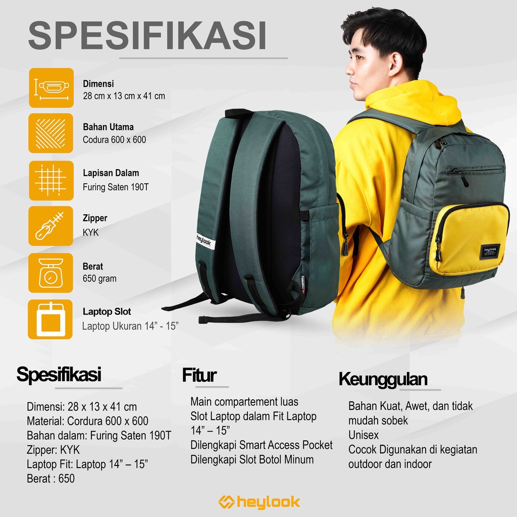 HEYLOOK Project - (Free Raincover) Tas Ransel Pria Wanita Backpack TERRA Tas Punggung Laptop Sekolah Kuliah Distro - Bisa Cod