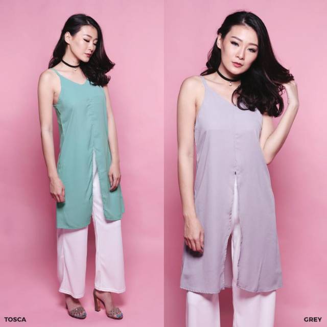 Nucleo Slit Dress Wanita Tanpa Lengan Polos Simple