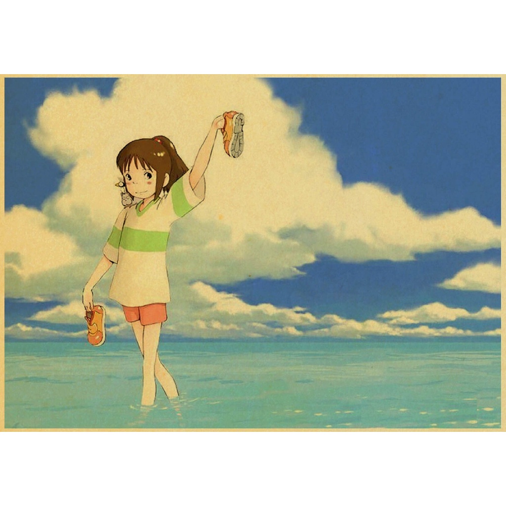 Retro Posters Spirited Away Hayao Miyazaki Cartoon Movie Poster Kraft Paper Painting Stickers Wall Hanging Painting Printed Draw