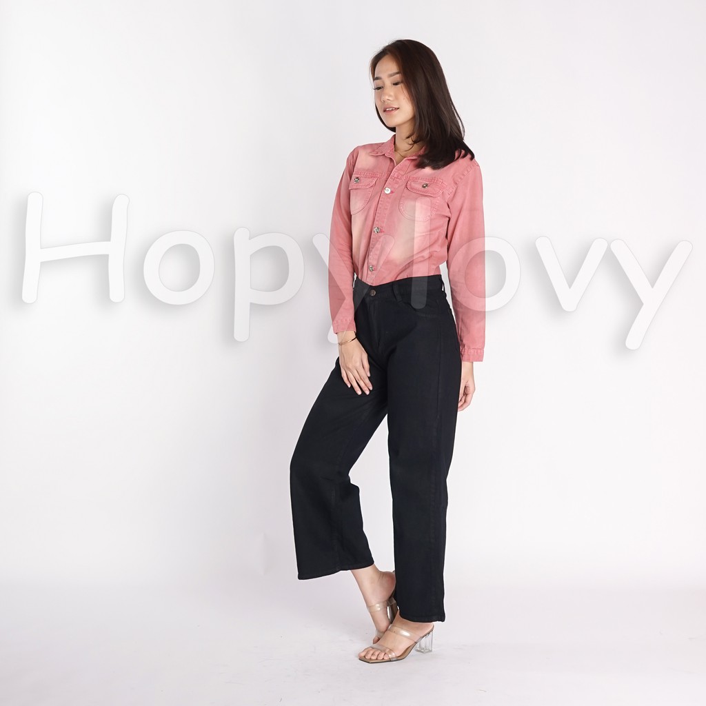 HOPYLOVY - Celana Jeans Boyfrend Wanita Model Kulot Willow