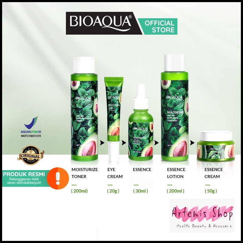 BIOAQUA Avocado Series Moisturizing Skin Care Hydrating Facial Wash / Toner / Serum Essence / Emulsion /Body Scrub BPOM