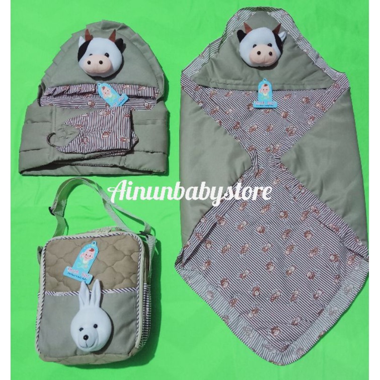 TERMURAH !!! SET PERLENGKAPAN BAYI (PAKET HEMAT 6 IN 1) BONUS 1 SET SARUNG TANGAN KAKI BAYI-Krem 3 pcs gendongan
