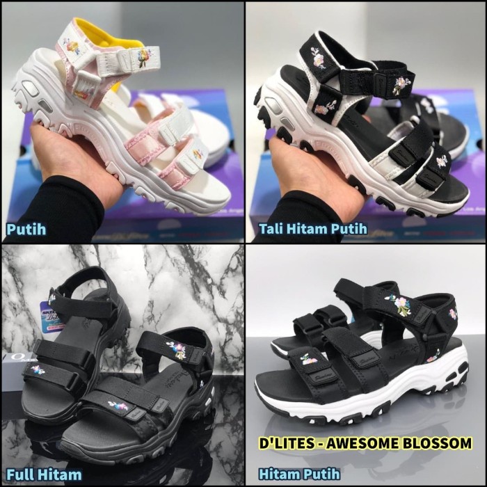 SKECHERS / SEPATU SANDAL WANITA / SANDAL SKECHERS / SKECHER DLITES - HITAM PUTIH, 36