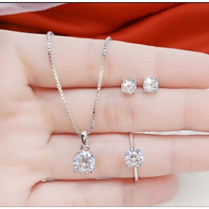 satu set perhiasan wanita mata 1 silver cantik lapis emas aksesoris fashion