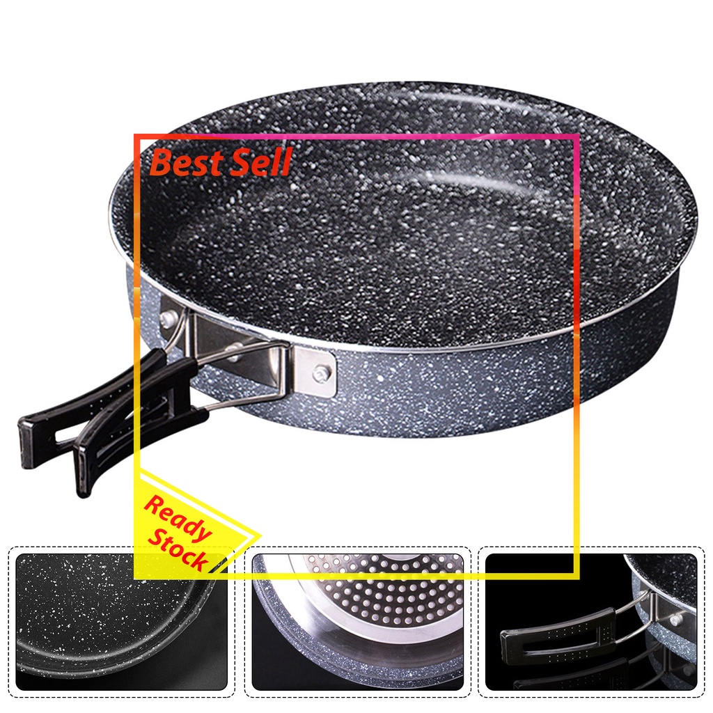 Nonstick Camping Frying Pan - Portable Outdoor Cookware with Folding Handle