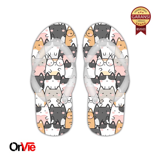 Sandal Jepit Anak Perempuan Sendal Japit Bayi Balita Motif Kucing Merah Maroon Flip Flop Baby Girl Kids SLippers