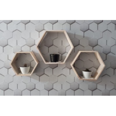 Rak hias tempel dinding hexagon kayu jati belanda