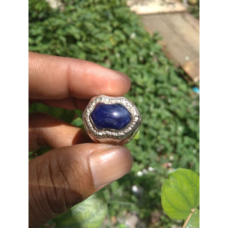 natural blue lapis lazuli motif ring terompah nabi saw.