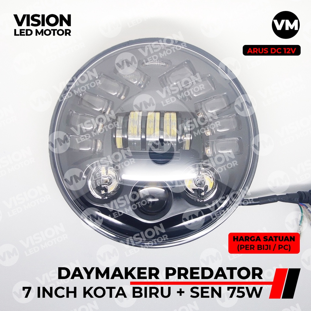 [WERACE] DAYMAKER 7 INCH 16 LED 75 WATT LAMPU KOTA BIRU + SEN / SEIN KUNING DUS HITAM POLOS HIGH QUA