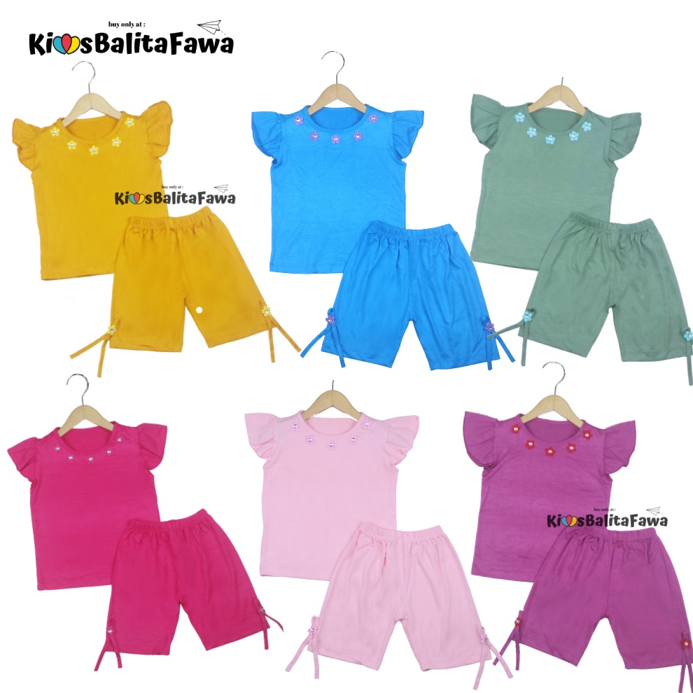 Setelan Oceana 1-2 tahun /Set Baju Lengan Celana Pendek Polos Balita Anak Perempuan Adem Import Mura