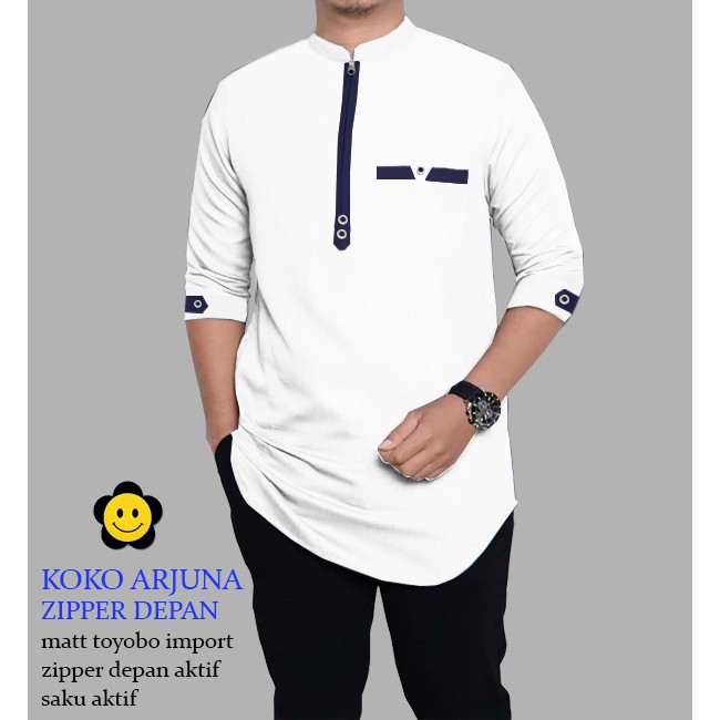 Koko Arjuna - Logo Smile (LS) - Ukuran S-3XL - Matt Katun Toyobo - Baju Koko Qurta Pria - Baju Koko atasan Pria