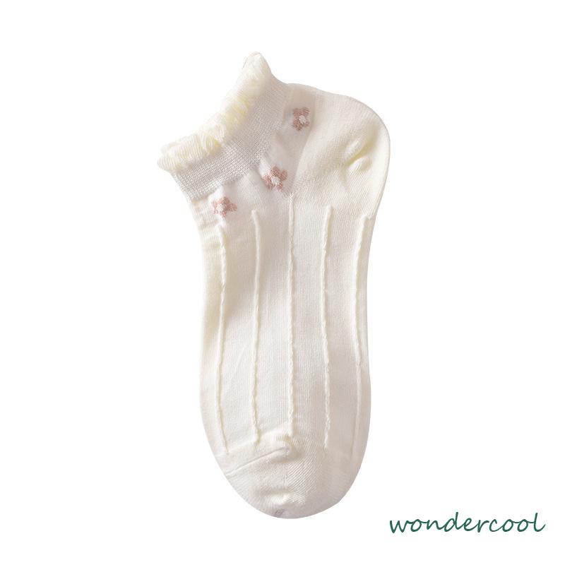 Kaos Kaki Wanita Kaus Kaki Perahu Dangkal Musim Panas Lucu Renda Tipis Kaos Kaki Bernapas-Won