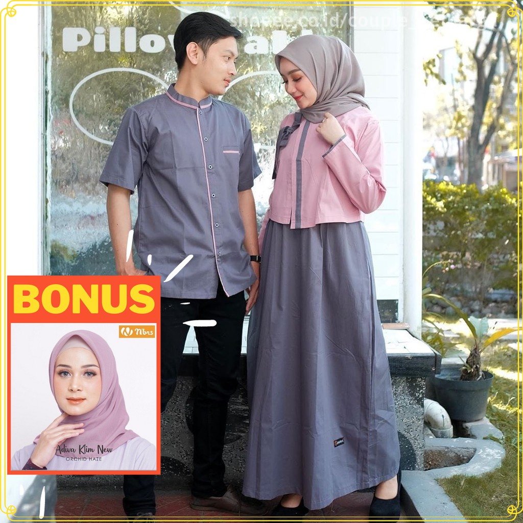 Baju Sarimbit Gamis Couple Pasangan Remaja Keluarga Suami Istri Lebaran Terbaru 2021 Shopee Indonesia