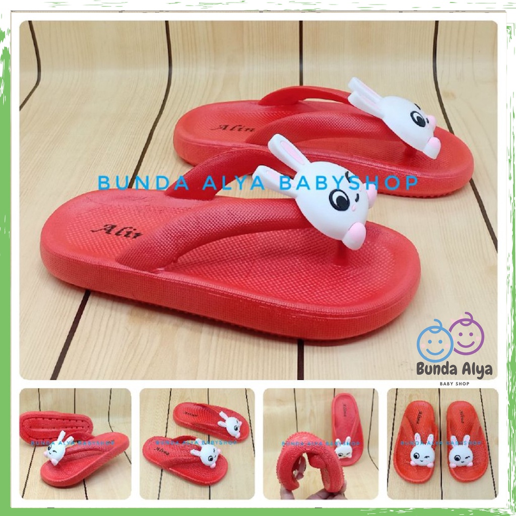 Sendal Jepit Anak Perempuan IMPORT Usia 5 Sampai 7 Tahun Bunny MERAH Premium Empuk - Sandal Jepit Anak Cewek Karet Elastis Anti Licin Kekinian Nyaman Dipakai Size 30-35