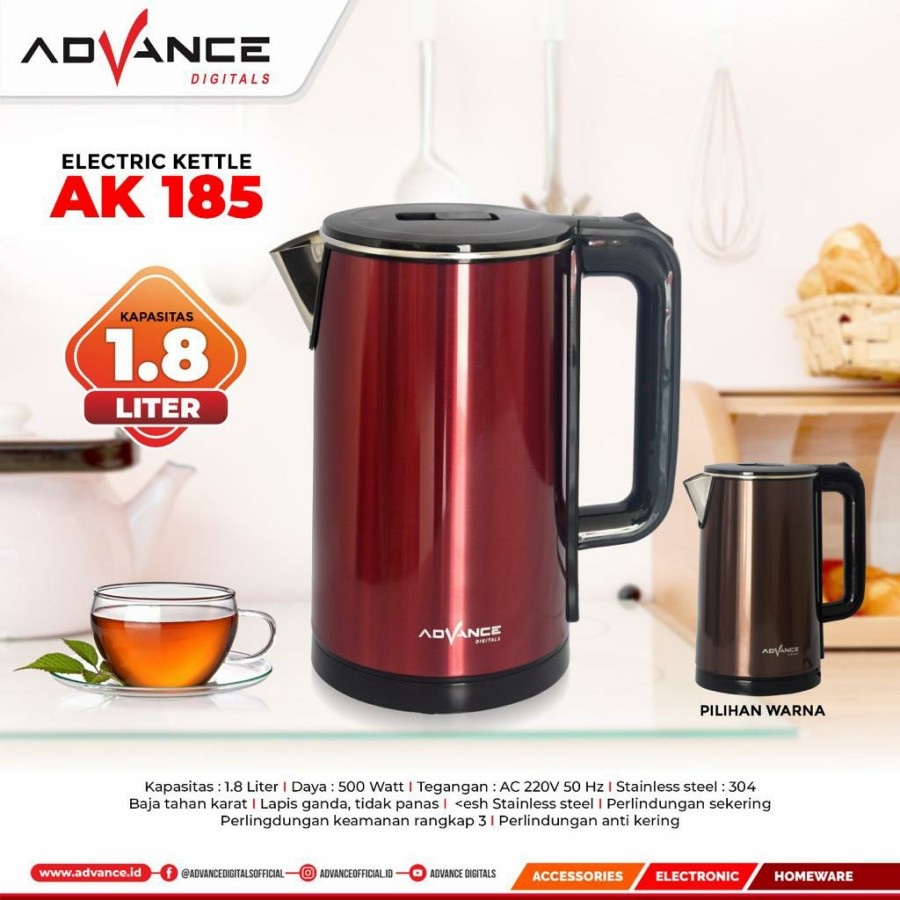 TEKO AIR LISTRIK KETTLE LISTRIK ADVANCE AK-185 OTOMATIS KAPASITAS 1,8 LITER