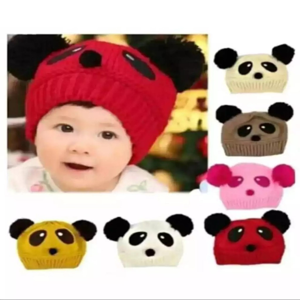 topi koplok bayi motif panda / kupluk bayi lucu/kupluk bayi motif terbaru 0-4 tahun / kupluk rajut