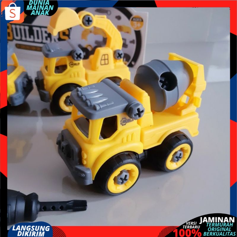 Mainan Anak Mobil Truk Bongkar Pasang DIY Obeng Toy Car Mixer Truck 1 set Kemasan Kantong