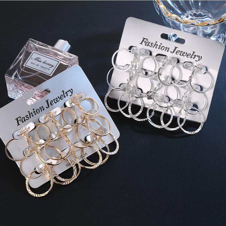 9 Pcs/Anting-anting Aksesoris Fashion Korea Lingkaran Liar Sederhana 9 Pasang Anting-anting