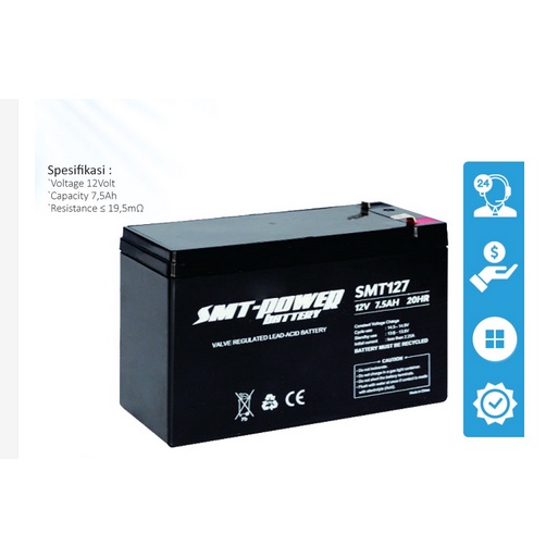 Aki baterai UPS SMT 12V 7.5Ah - 12Volt - Baterai UPS - Batere UPS - Accu UPS - Aki Kering