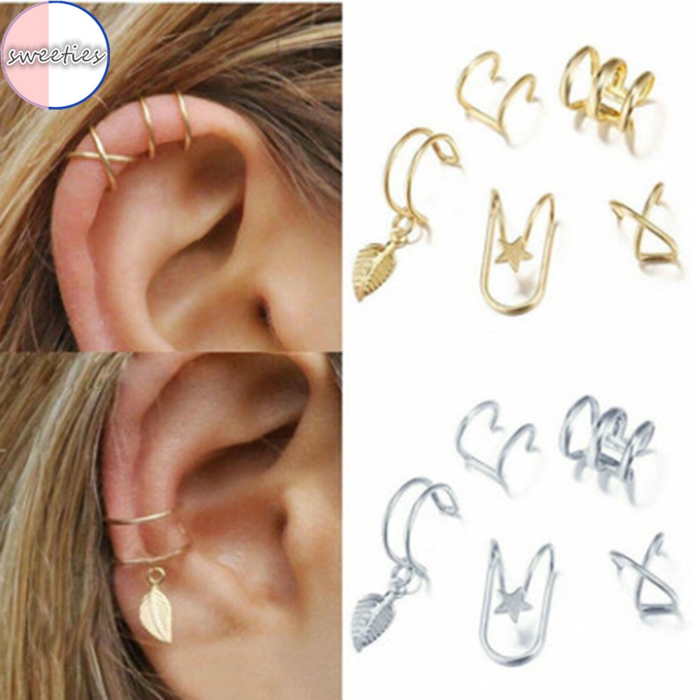 5pcs / set Anting Klip Tanpa Tindik Desain Geometri Gaya retro Untuk Wanita