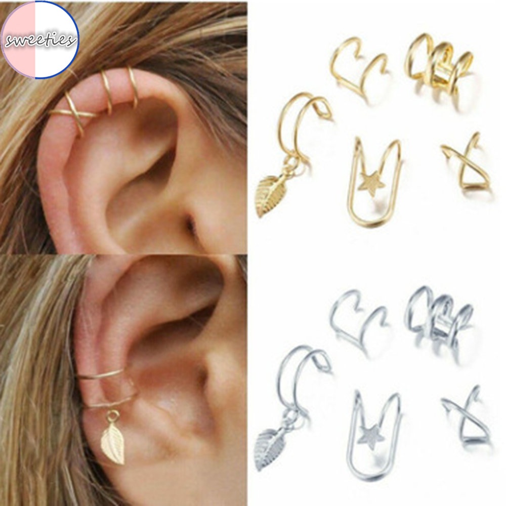 5pcs / set Anting Klip Tanpa Tindik Desain Geometri Gaya retro Untuk Wanita