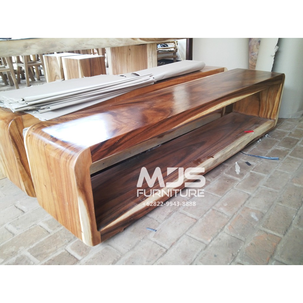 Meja TV Minimalis Hollow Kayu Trembesi 200cm MJS Furniture